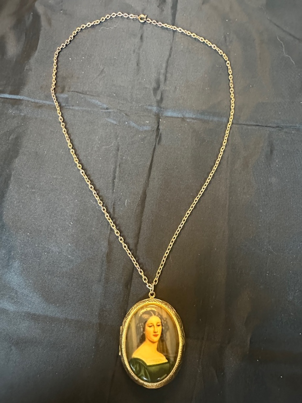 Art Deco Style Portrait Locket Pendant - Anna Hillmayer Miniature - Gold Tone